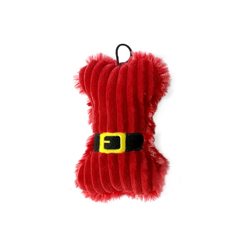 All Pet X-Mas Plush Bone with Santa Belt Dog Toy (15cm)