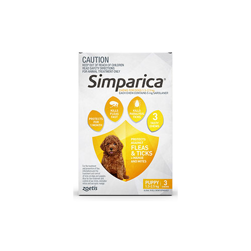 Simparica for Puppies 1.3-2.5kg - Yellow - 3 Pack
