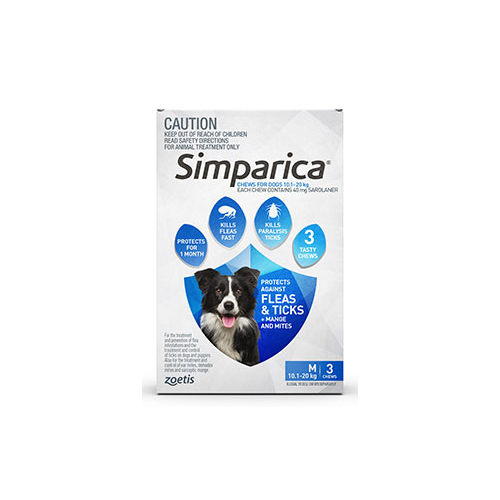 Simparica for Medium Dogs 10.1-20kg - Blue - 3 Pack