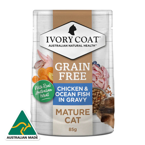 Ivory Coat Chicken & Ocean Fish in Gravy for Mature Cats Wet Pouch - 85g