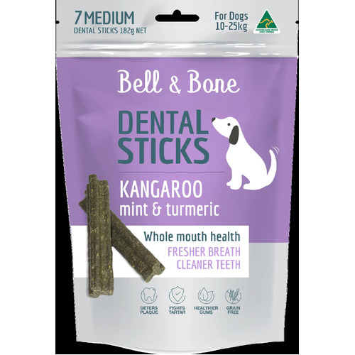 Bell & Bone Dental Sticks - Kangaroo Mint & Turmeric - 182g (Medium Dogs 10-25kg)