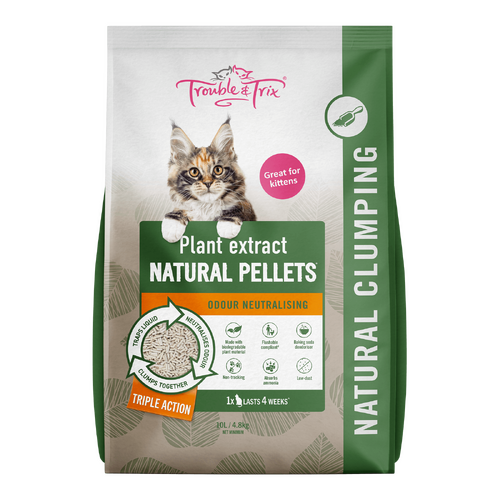 Trouble & Trix Natural Pellets Clumping Litter - Scent Free - 10L (4.8kg)