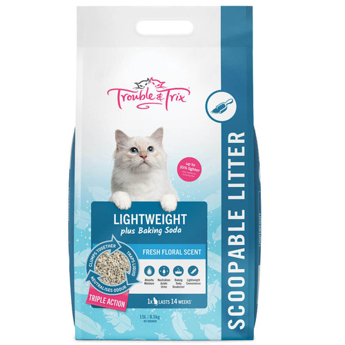 Trouble & Trix Lightweight Scoopable Litter - Fresh Floral Scent - 15L (8.5kg)
