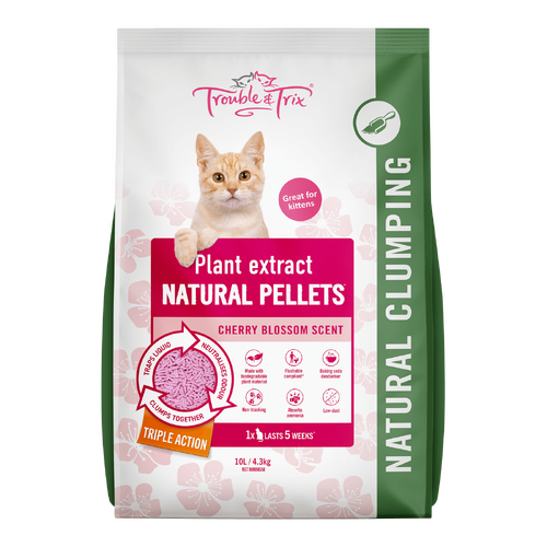 Trouble & Trix Natural Pellets Clumping Litter - Cherry Blossom Scent - 10L (4.3kg)