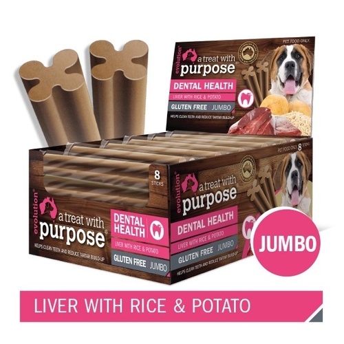 Evolution Dental Dog Treats - Jumbo - Liver with Rice & Potato - Three Sticks